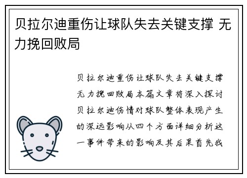 贝拉尔迪重伤让球队失去关键支撑 无力挽回败局